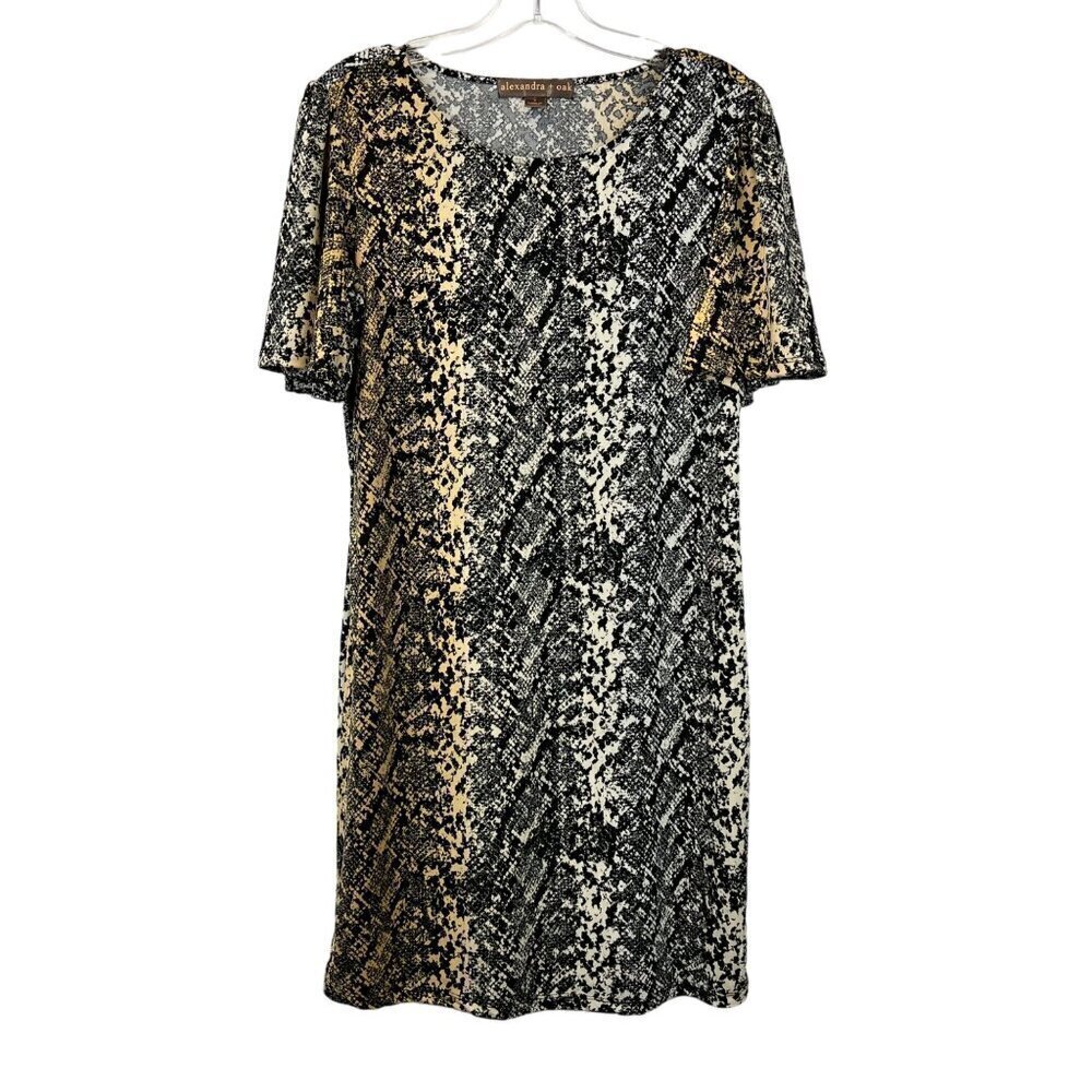 Alexandra + Oak Womenβs Short Sleeve Shift Dress Black/Multi Snake Print Small